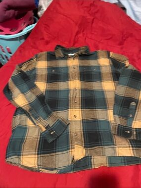 Sonoma Teal and Tan Plaid Long-Sleeve Button-Down Shirt